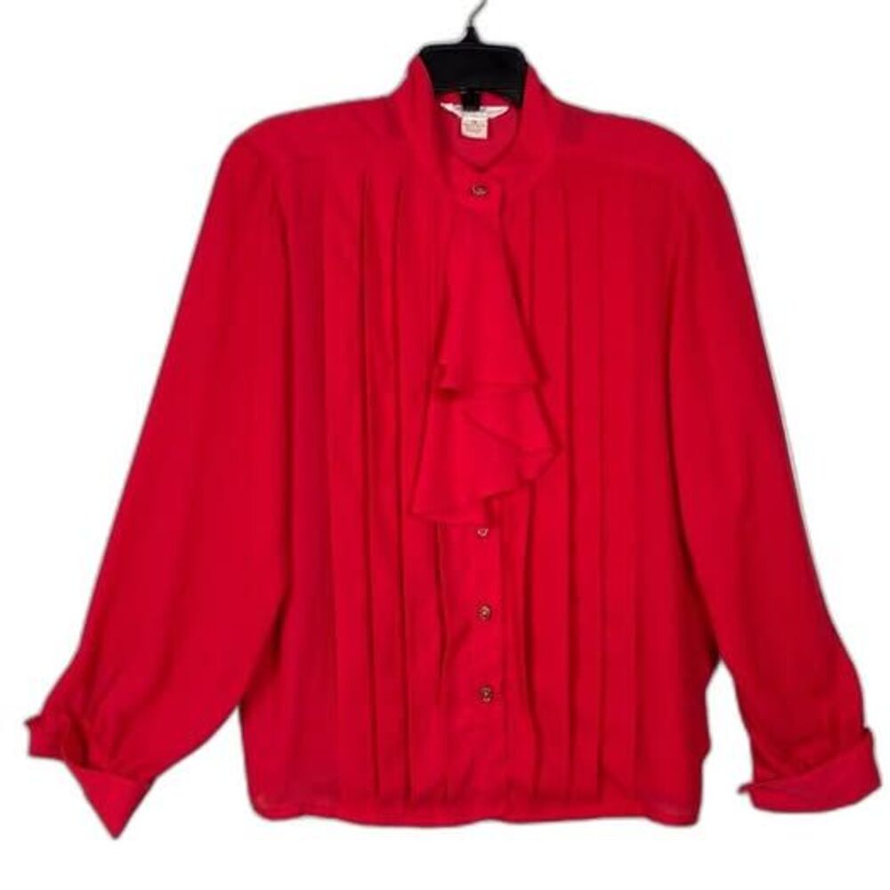 VINTAGE Women's 80s Ruffle Romantic Coquette Red Top Blouse - Size 10